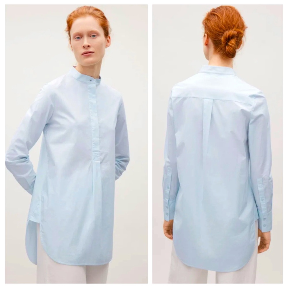 COS Light Blue Women's Cotton Poplin Tunic Top